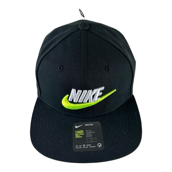 Nike Pro Cap Hat Youth Unisex Adjustable SnapBack Black Spell Out Swoosh NWT - Picture 3 of 8